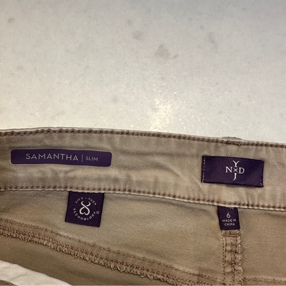 NYDJ Samantha Slim Jeans Pants Khaki Tan Taupe 6 Straight Stretch EUC - Picture 5 of 13